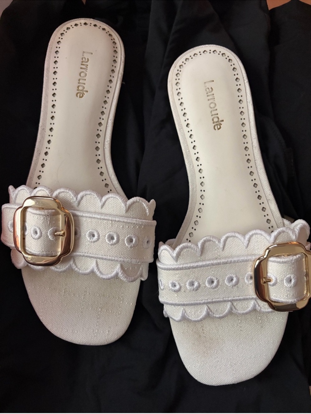 Larroude Ivy Broderie Flat Slide Sandals